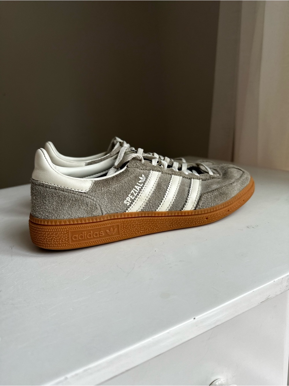 adidas Spezial Suede Sneakers in Light Gray and White with Gum Sole - Picture 2 of 10